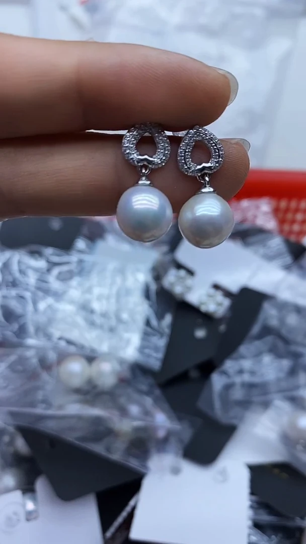 银S925镶嵌耳饰淡水珍珠耳钉