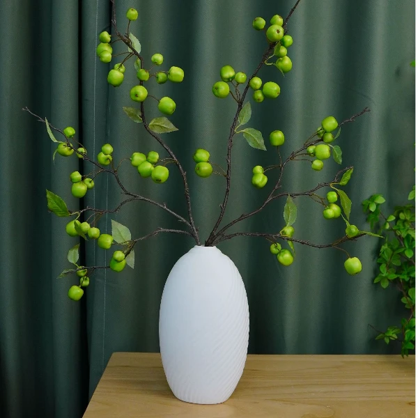 仿真青苹果+白色水滴陶瓷花瓶家居轻奢摆件创意点缀高档客厅摆件