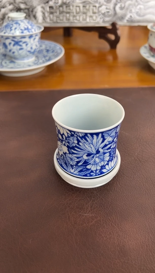 照夜白青花万花转转杯
