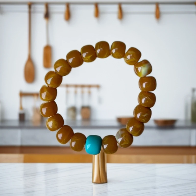 【 器物炎灵】经典文玩-ml黄色带绿珠手串