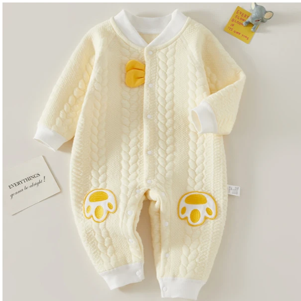 婴儿连体衣春秋款纯棉夹棉新生儿保暖内衣冬季男女宝宝爬爬服睡衣