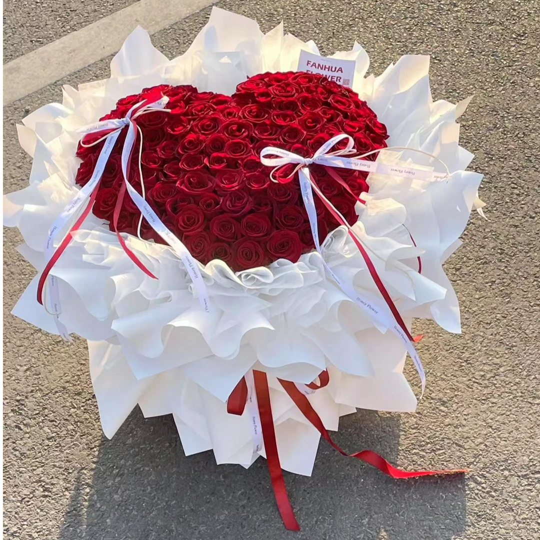 情人节花生日花束送爱人送老婆送给亲爱的浪漫表白花束99朵爱心红玫瑰花束同城鲜花配送