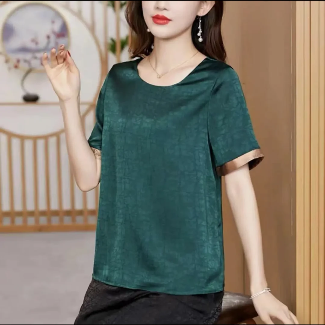 【专柜黑标龟裂纹】春夏新款短袖龟裂纹小衫时尚宽松减龄上衣9034