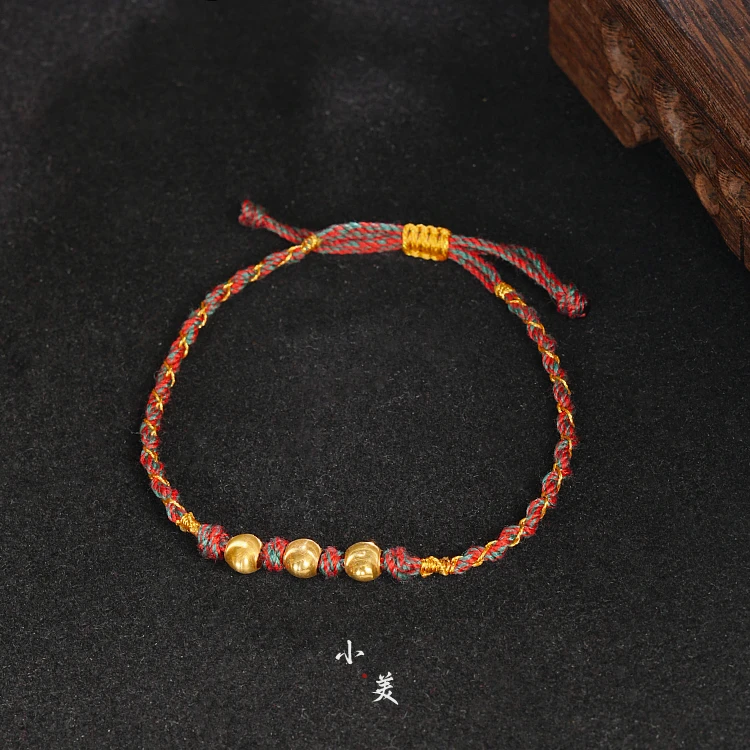 18K金猫眼金珠编绳手绳 G9712