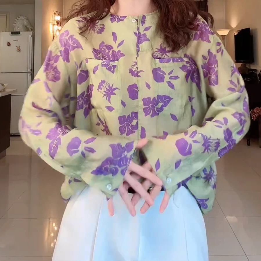 超新高定面料夏季复古宽松百搭薄款衬衫C5505