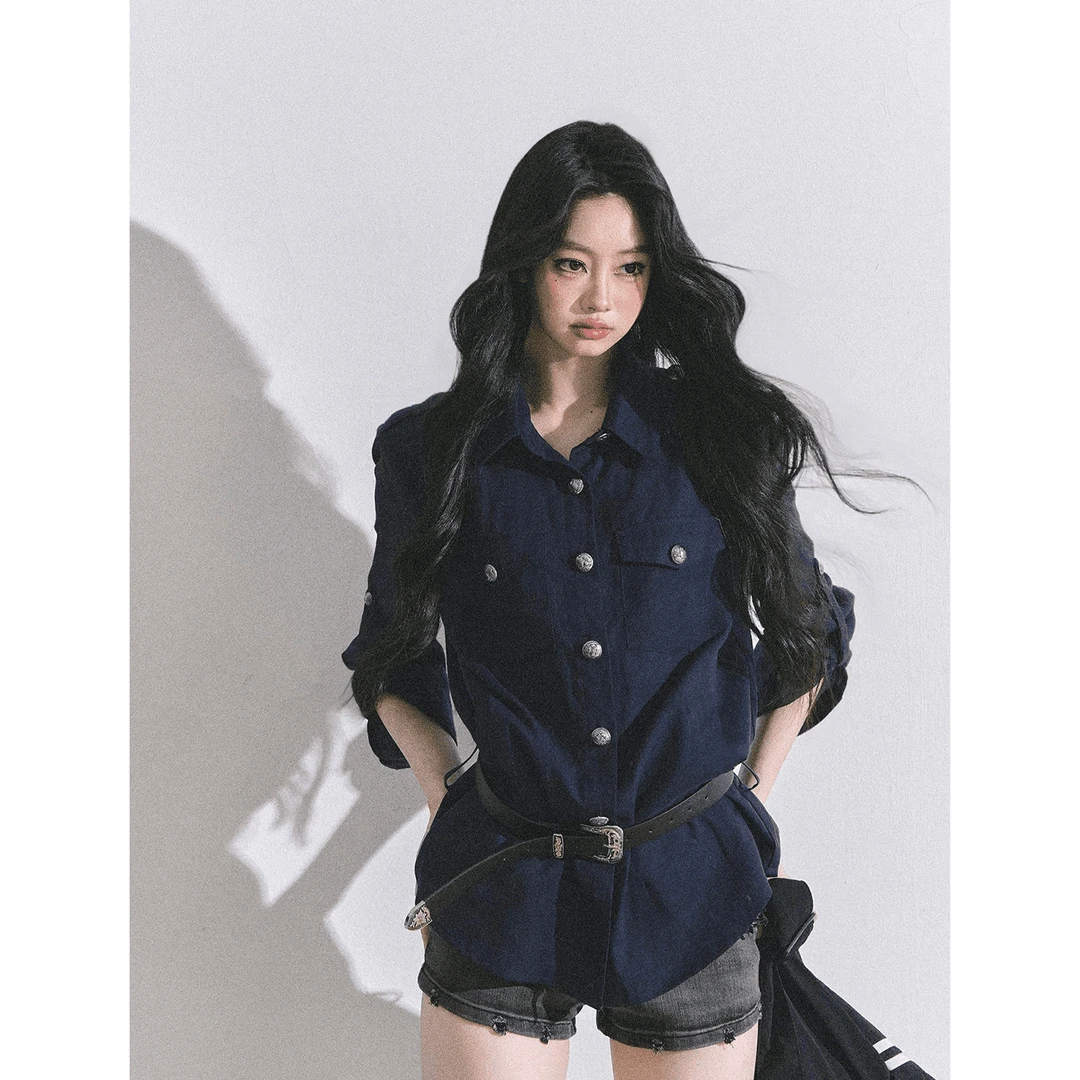 衬衫女2025新款洋气极简风时尚小众polo领衬衣秋季薄款长袖上衣