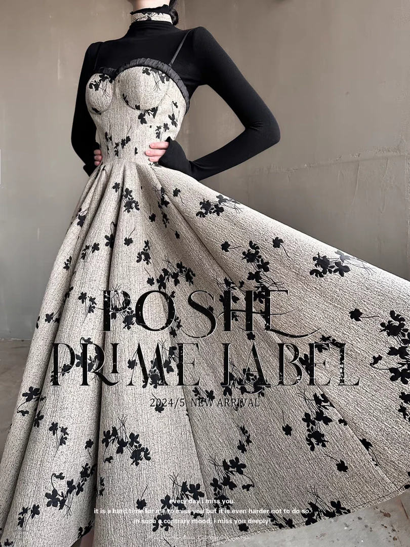 原创设计高定如心洛可可月桂诗系列.织锦缎超大摆尾长裙