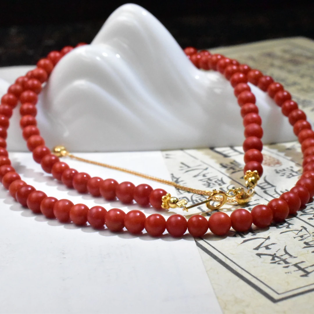 SJ【一九珠宝】高品S925银南红保山五岔路锦红项链-卡4mm  YJ1207