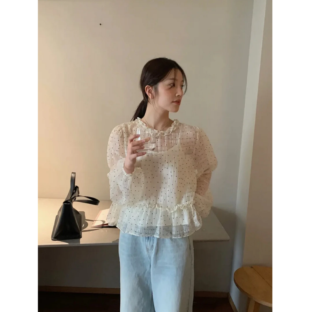 2025夏季新款时尚休闲纯欲风圆领上衣波点衬衫女春季吊带两件套潮