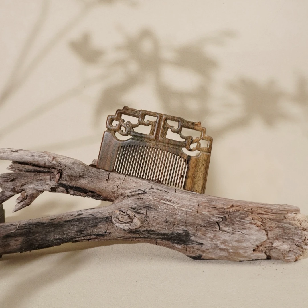 飞阁流丹绿檀工艺梳 富贵梳篦通用传统无拎袋