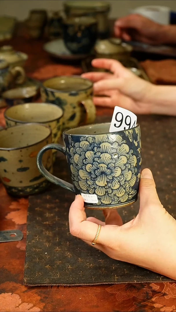 牡丹咖啡杯手工手绘