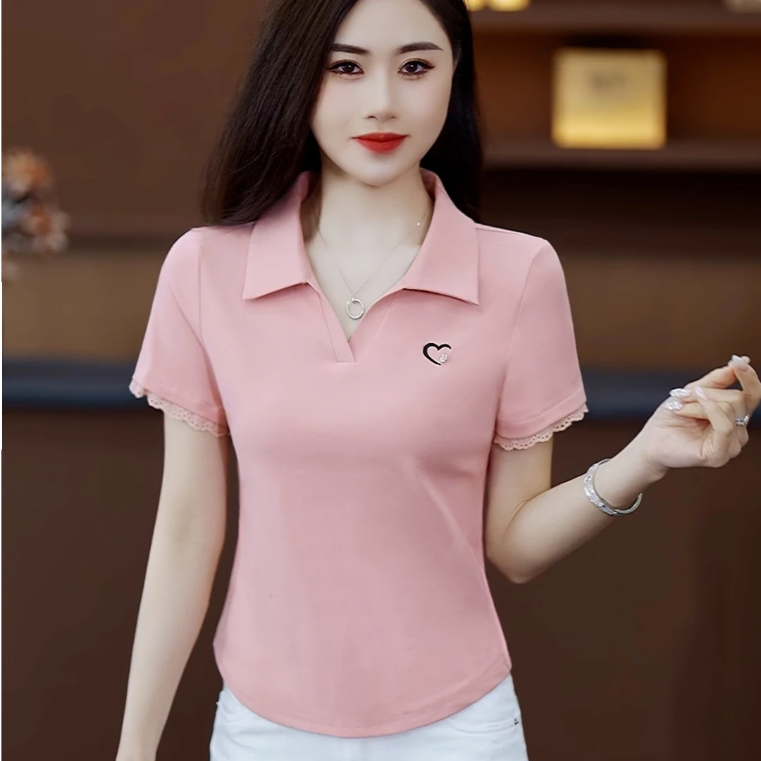 POLO领短袖T恤女2025春夏新款修身显瘦减龄半袖体恤洋气衣服女