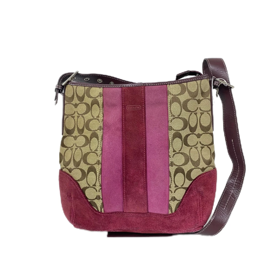 95新 COACH/蔻驰 经典老花帆布拼皮单肩斜挎包 Y-50233-A