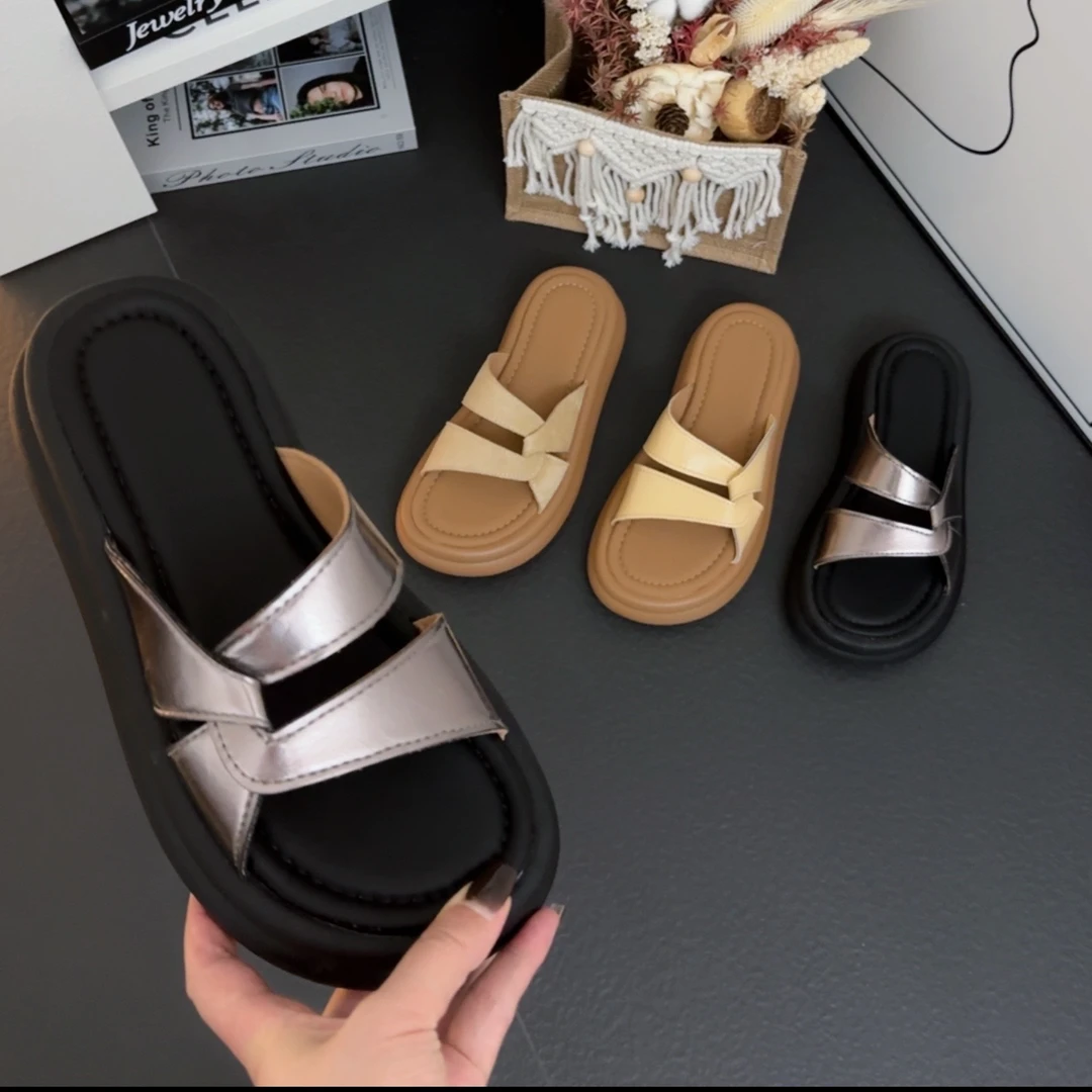 2025夏季新款扭结带厚底软底舒适百搭休闲防滑外穿女拖鞋