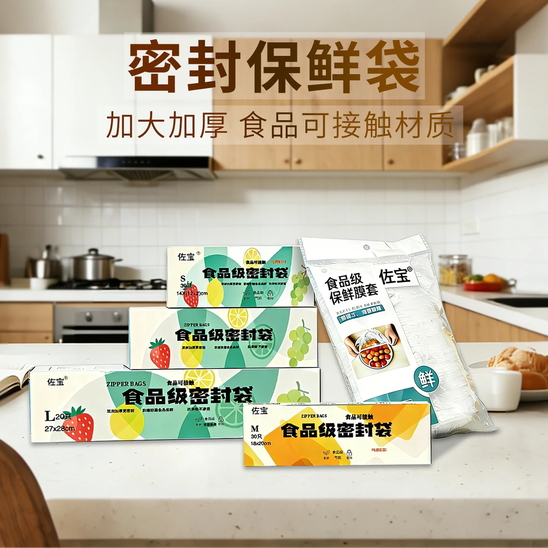 【佐宝】加厚双筋保鲜密封袋食品级密实袋厨房冰箱冷藏收纳袋家用