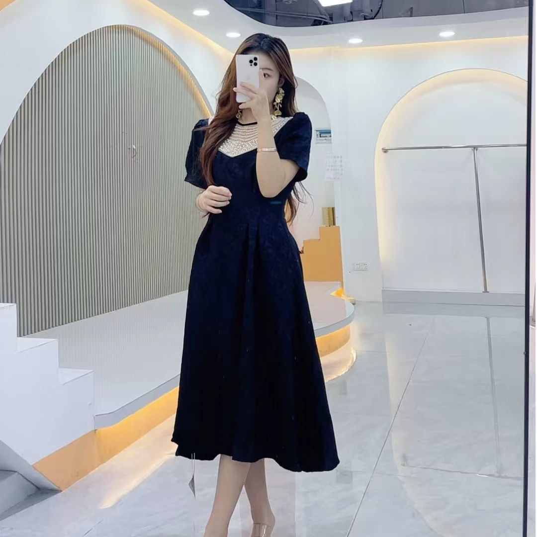 [依易原创]小香风新款法式高级感精致提花珍珠连衣裙E0308