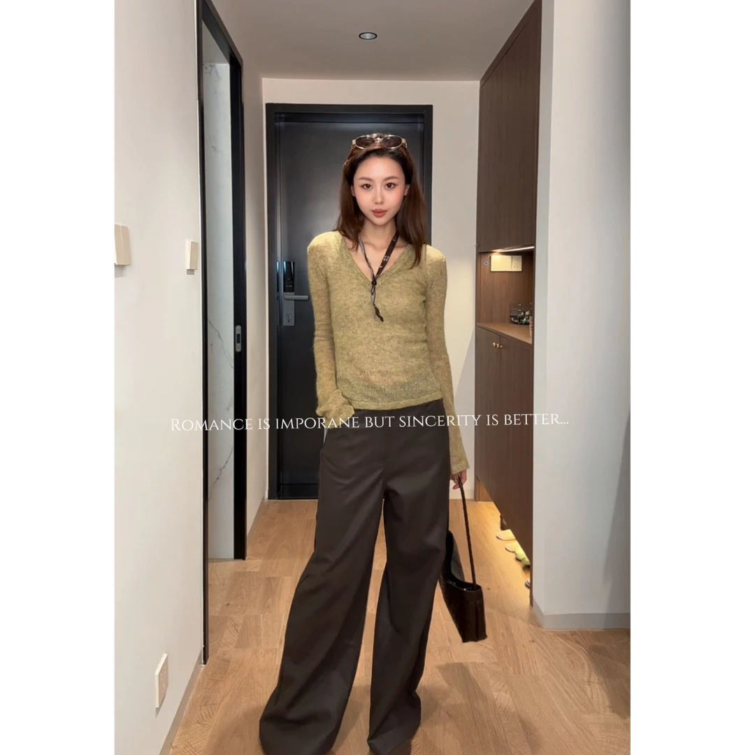 V领百搭长袖针织衫女2025早秋简约休闲气质修身显瘦内搭上衣