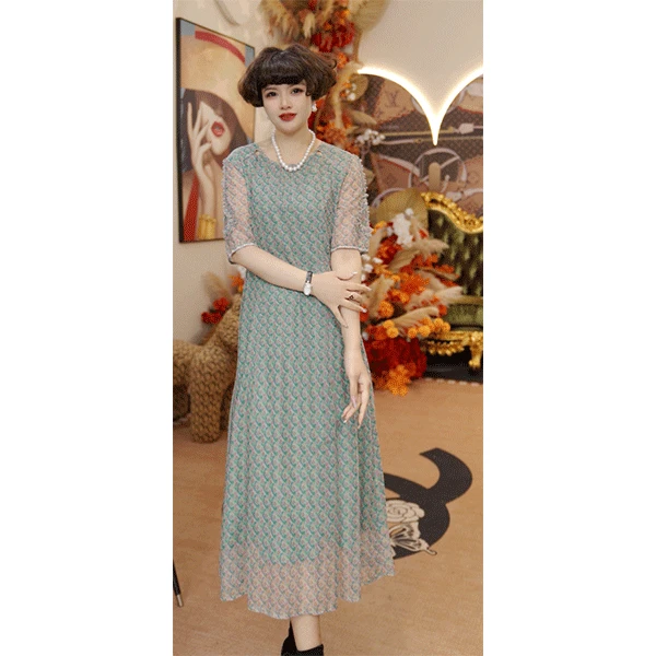 25630《清清爽爽浪漫一生》 时尚气质显瘦洋气夏中长款修身连衣裙