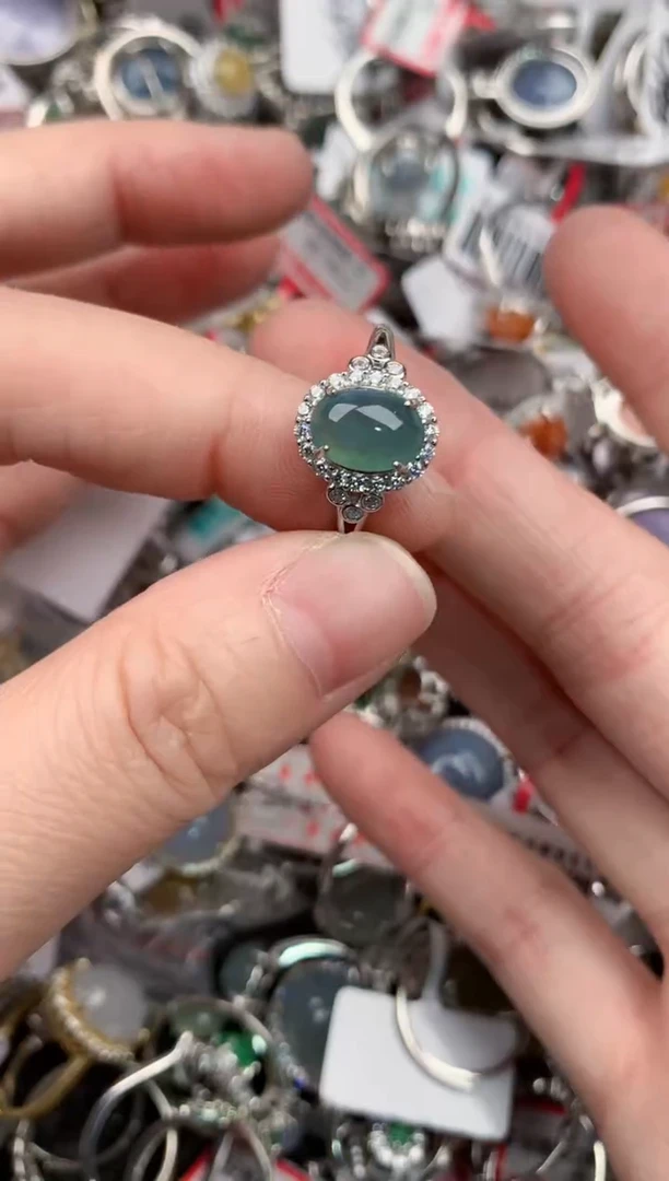 银S925镶嵌戒指翡翠444            7