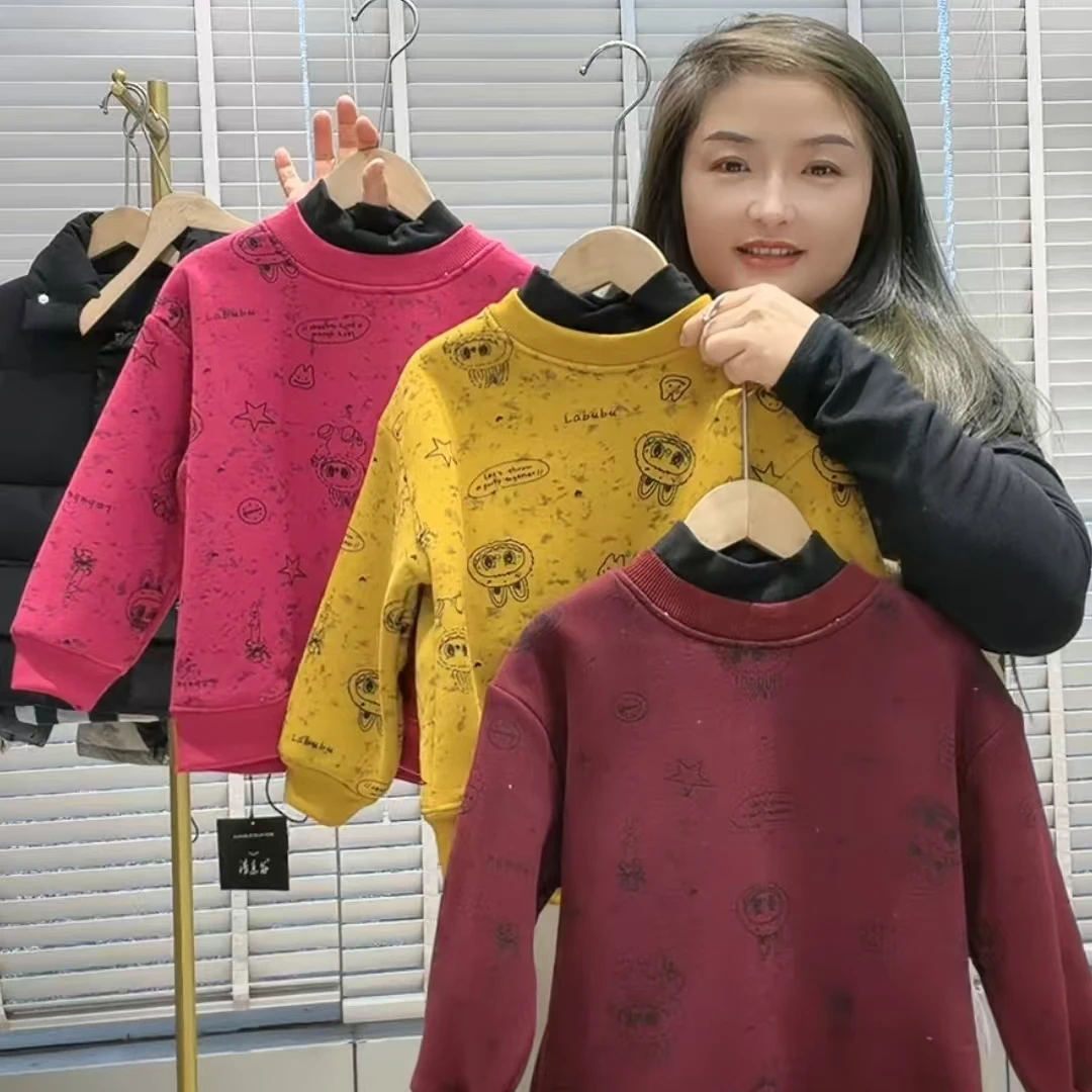 印花布布拼领一体绒卫衣3000