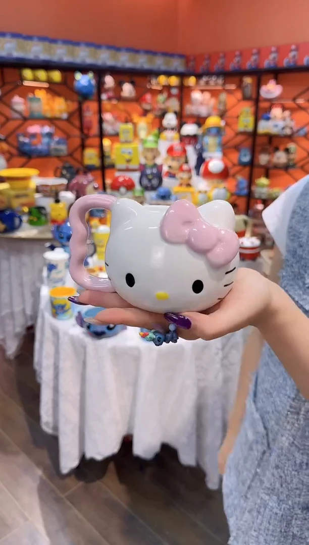 瓷片@@粉色凯特猫陶瓷水杯