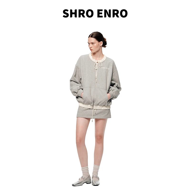 SHRO ENRO 2025春季缎面卫衣短裙套装S52S12AG155/S52S31AG156
