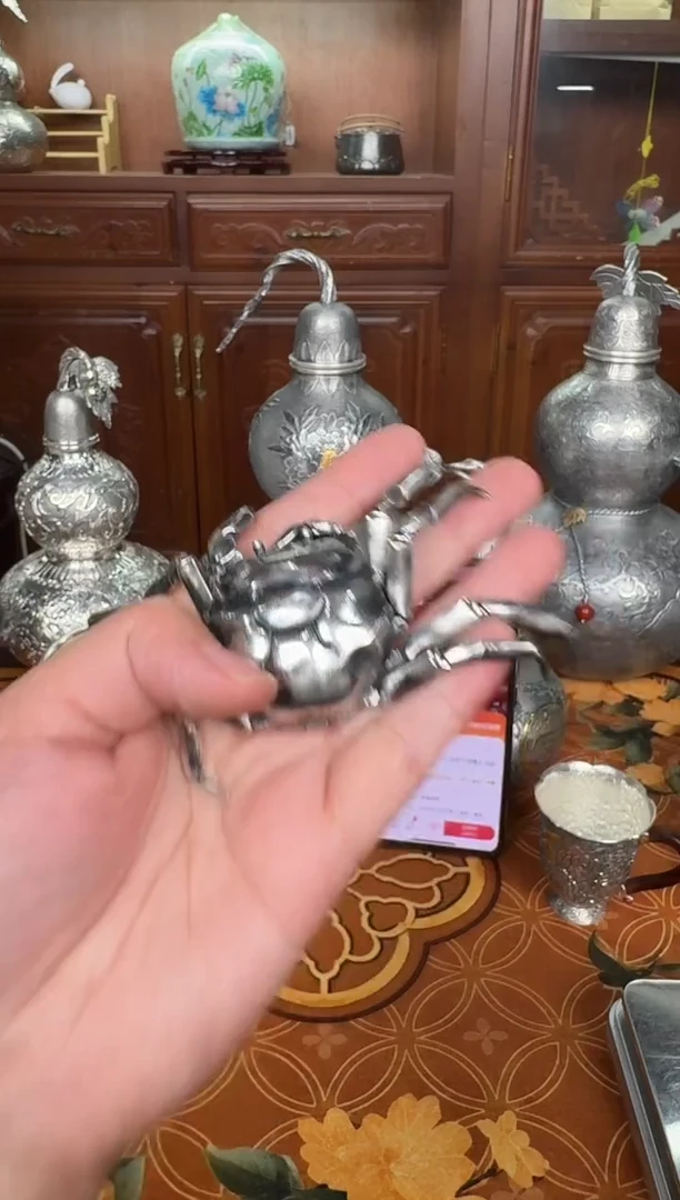 张*足银手工精工螃蟹熏色宠摆件