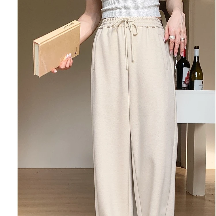 春序/舒服抗皱 松弛感休闲裤女秋季新款阔腿裤米白色卫裤黑色裤子