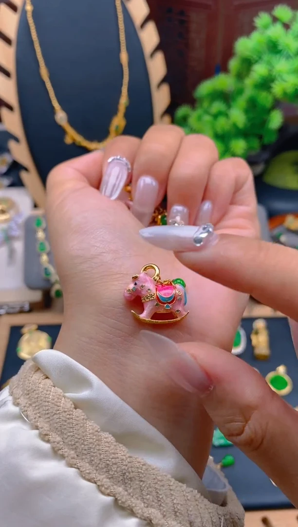 吊坠(不含链)银S925镶嵌翡翠木马