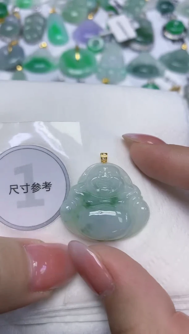 颈饰18K金镶嵌翡翠天然缅甸翡翠A货百元以上9元证书费自理