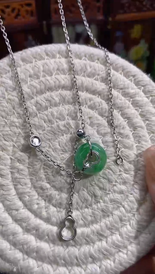 颈饰银S925镶嵌翡翠净货15659