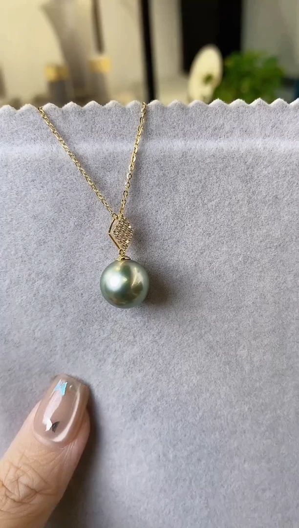 【闪购商品】海水珍珠吊坠(赠链)18K金镶嵌11-12大溪地黑珍珠吊坠