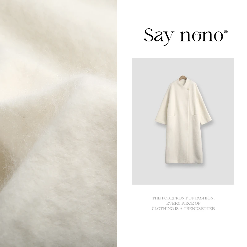 懒猫nono│Saynono 山羊绒绵羊毛粒扣长款拉绒大衣/XXMJD5553