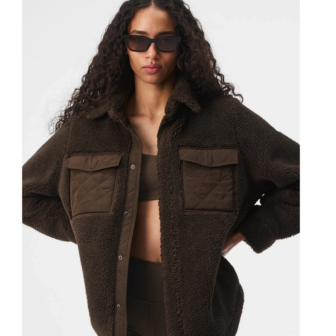 美国直邮 Alo Yoga 羊羔绒加厚长款保暖外套 摩卡醇棕