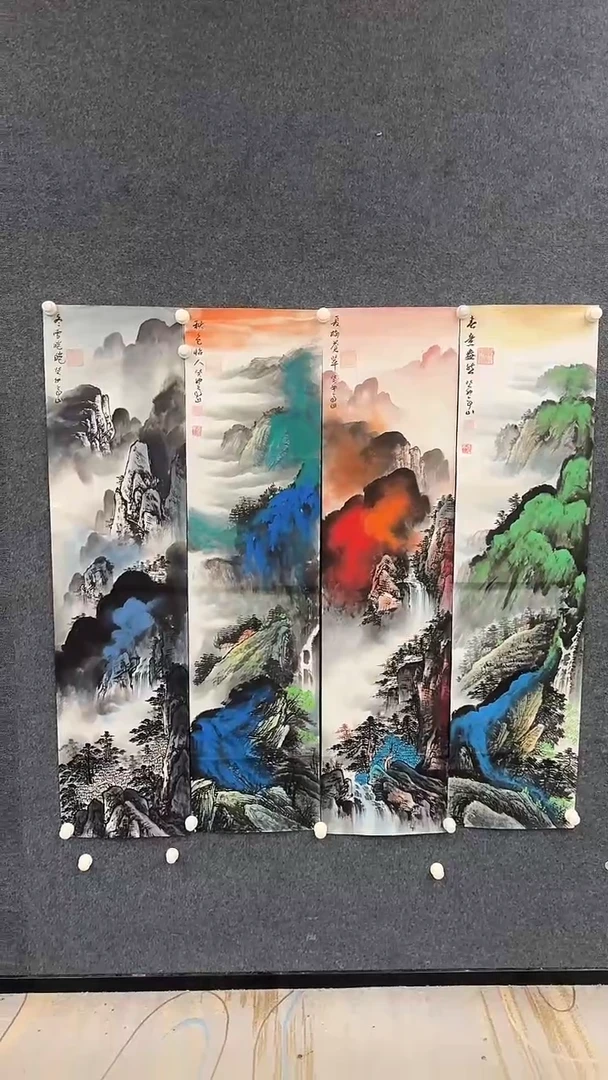 国画7.15-张亭山-四条屏山水-62