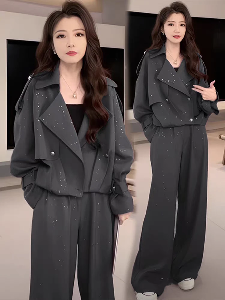 高级感休闲套装短款工装外套春秋宽松显瘦气质上衣阔腿裤两件套