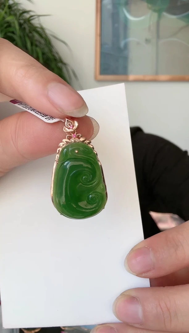 【闪购商品】和田玉w18K金镶嵌如意吊坠