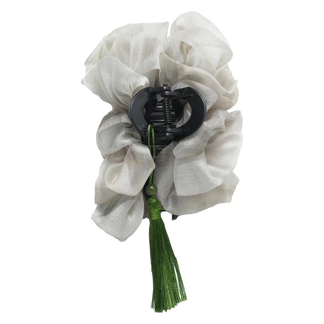 1件ins风水墨风流苏网纱抓夹小众新中式气质鲨鱼夹发卡