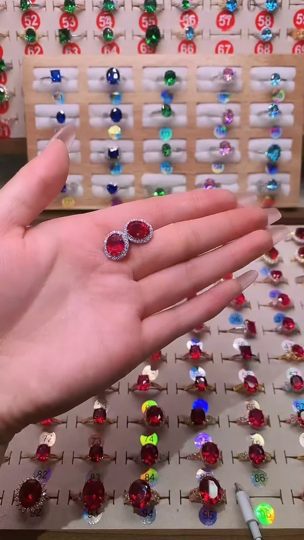 银S925镶嵌耳饰红宝石8*10