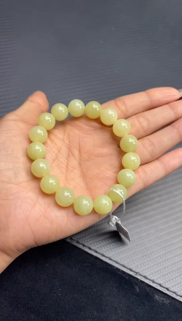 未镶嵌手串和田玉若羌微色差黄口卡12手串