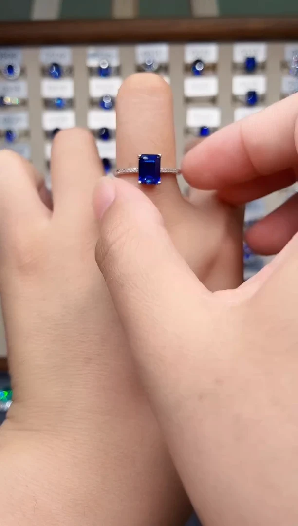 戒指蓝宝石银S925镶嵌100