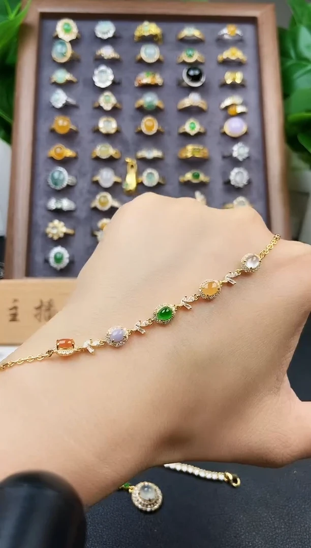 银S925镶嵌手链翡翠12