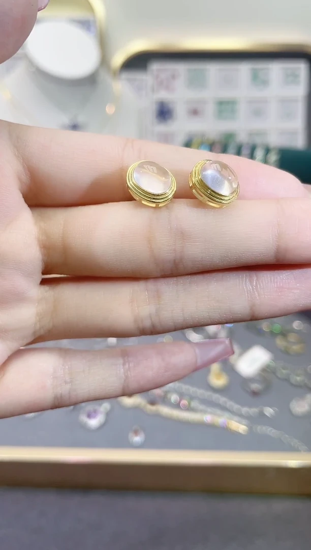 芙蓉石耳饰银S925镶嵌天然宝石