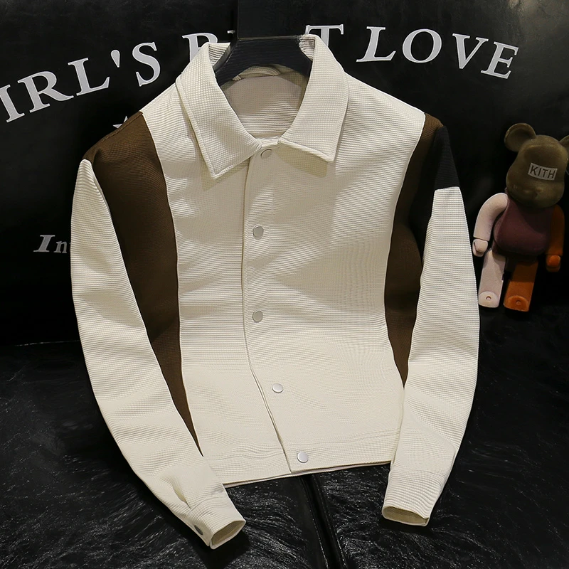 Mandsibil曼德西比利春秋新款潮牌休闲翻领夹克拼色外套男士长袖