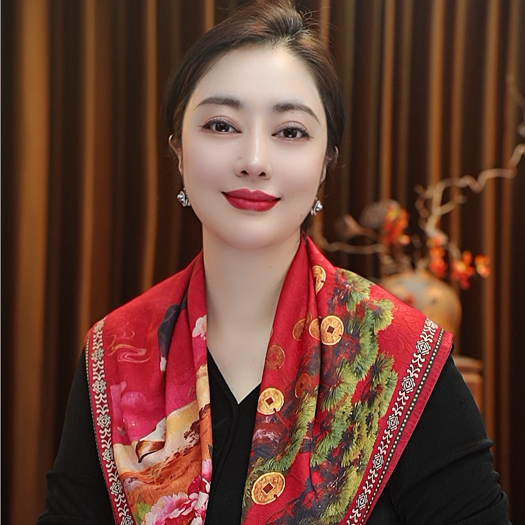 【前程似锦】70*70冠乐皱磁吸扣小方巾围巾女士百搭中国风