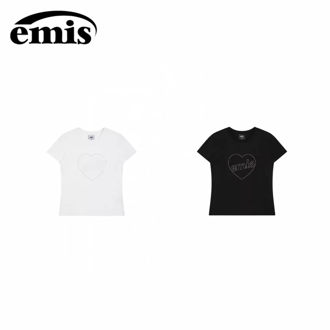 emis短袖女爱心水钻t恤正肩上衣新款打底衫修身显瘦休闲【梦一】