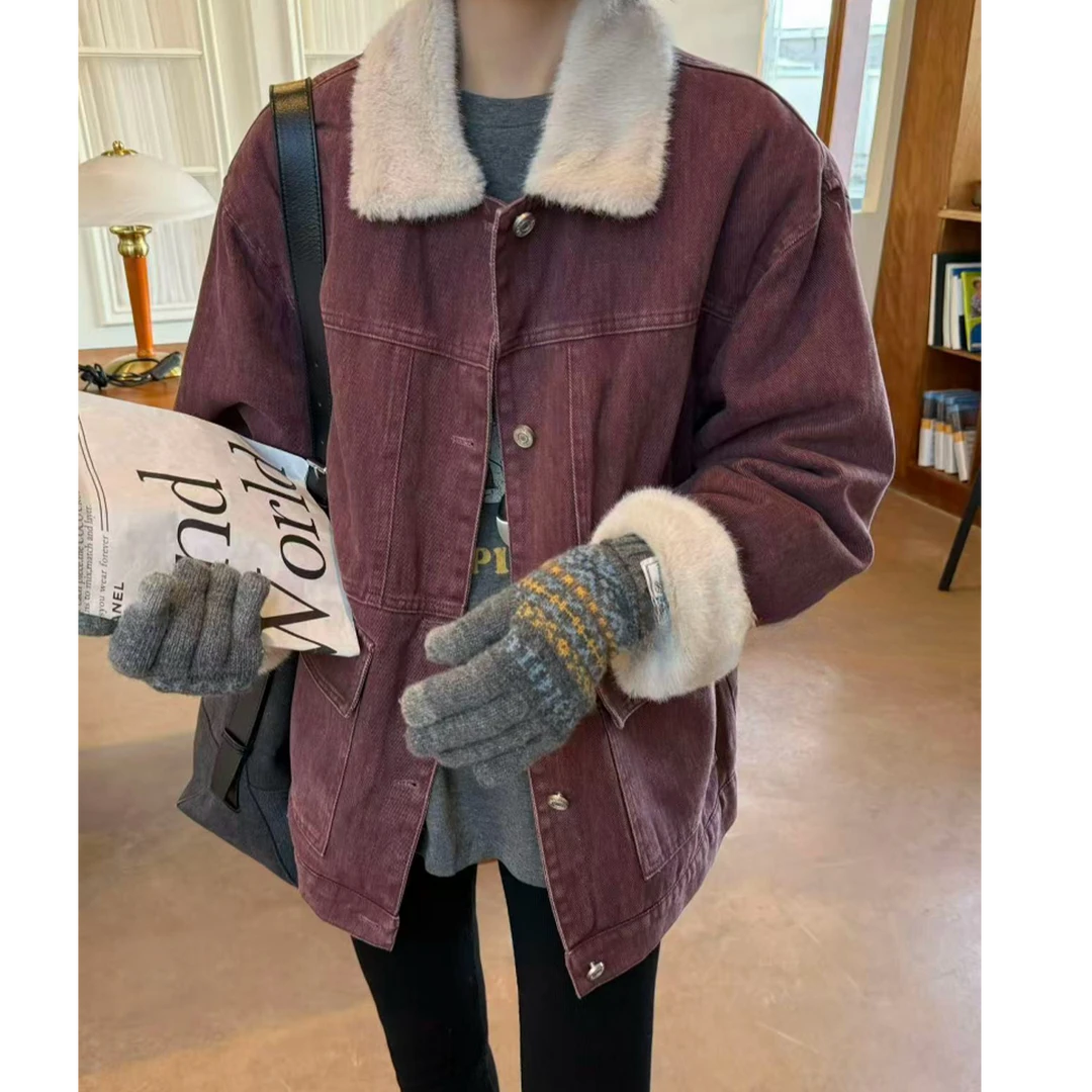 【MY SHAN】冬新款韩版时尚休闲百搭宽松翻领长袖厚款牛仔外套8532