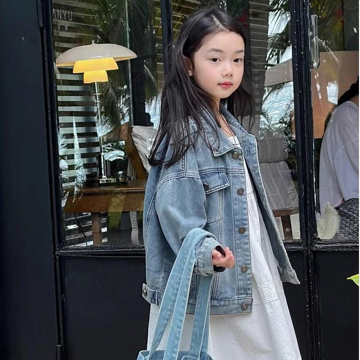 女童洋气牛仔衣韩范氛围感气质长袖上衣中大童时尚百搭质感外套潮