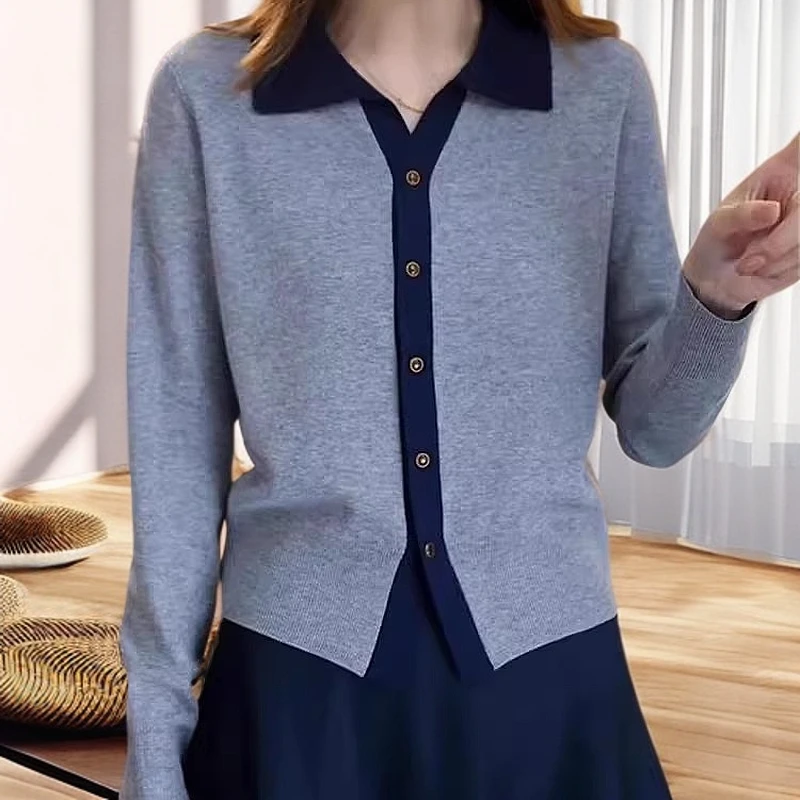 小香风长袖针织开衫女春秋薄款撞色外搭上衣显瘦宽松长袖毛衣外套