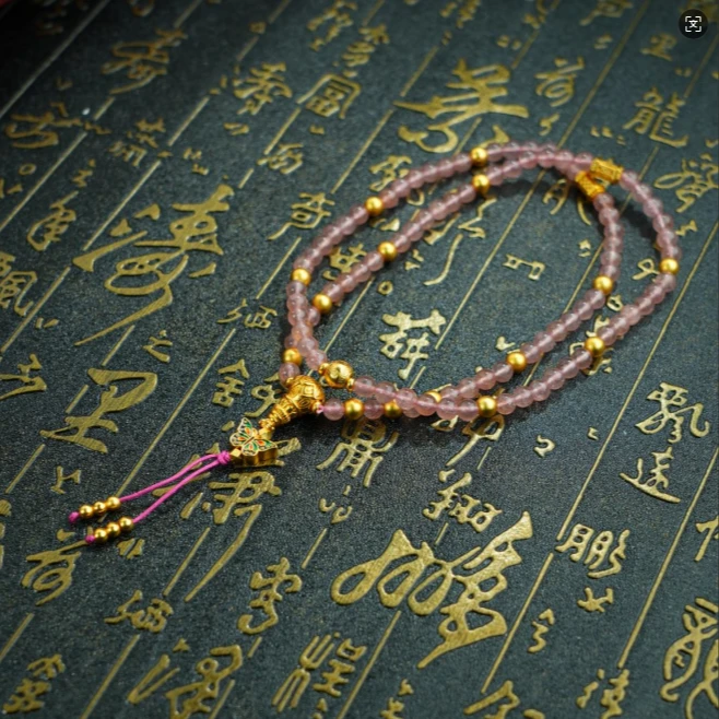 铜合金仿珍珠项链 新中式手工时尚彩色长款天然粉项链ZXL067